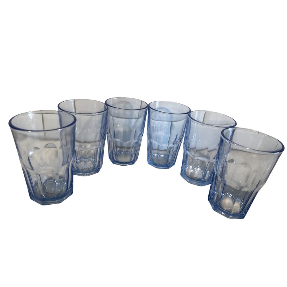 6 Libbey Crisa Light Blue Glasses Paneled Tumblers 5" 16 oz Vtg Gilbralter GW009